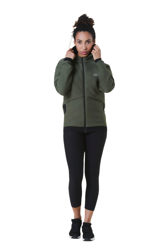 Felpa zip con Cappuccio - Donna - Verde Militare